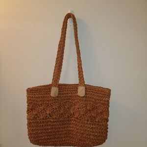 Vintage Natural straw tote bag brown